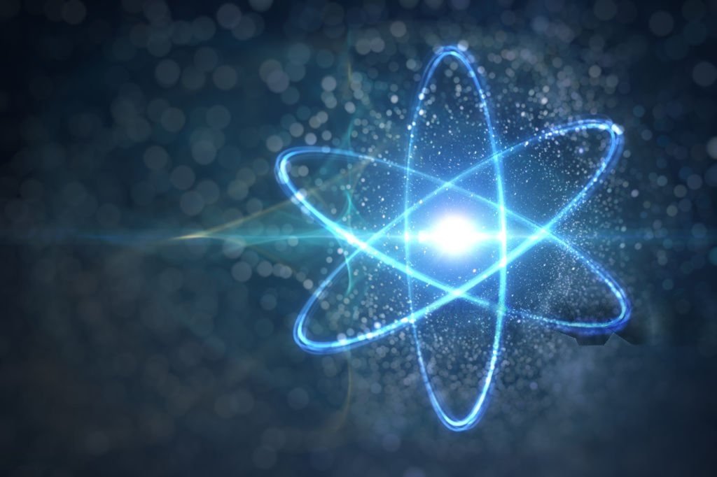 Ilustración de átomo y conceptos de física